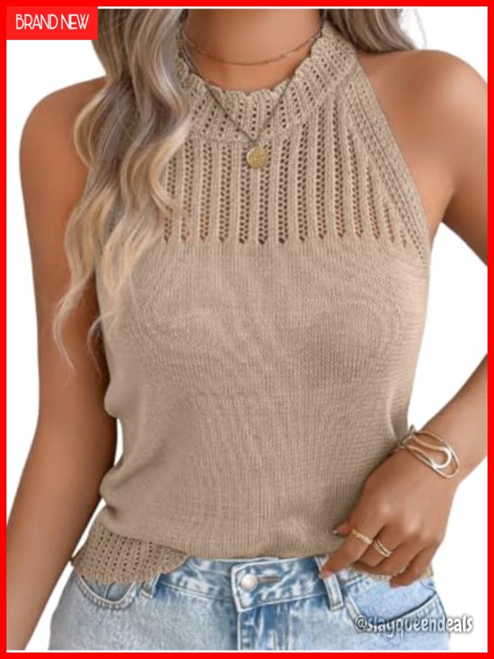 Women's Summer Knit Tank Top Racerback High Neck Lightweight Sweater Vest